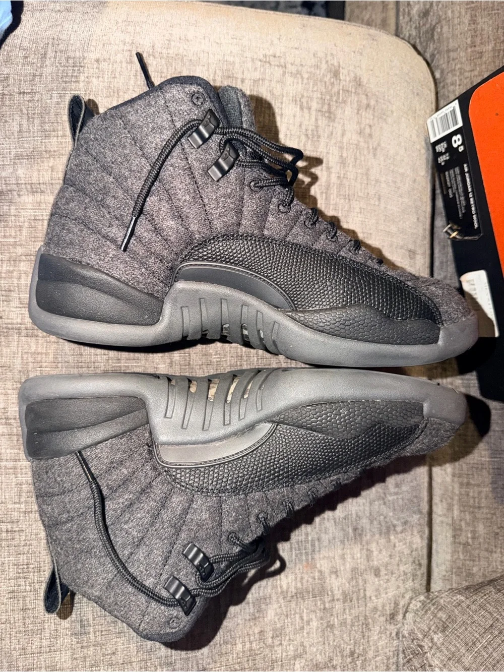 Air Jordan 12 Retro Wool Dark Grey Metallic Silver Men’s Size 8.5